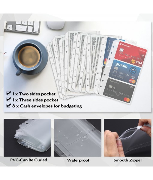 Revspoir Ring Binder 80-in-1 Set, Leather Notebook Budget Binder for Budget Money, with Clear Cash Envelopes, Budget Sheets and Label Stickers, Cash Organizer, Ideal for Travel or Work (Black)